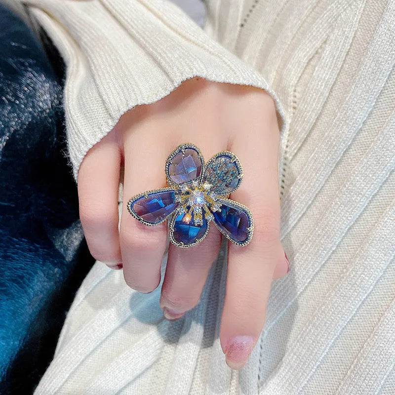 Crystal Flower Adjustable Ring for Women