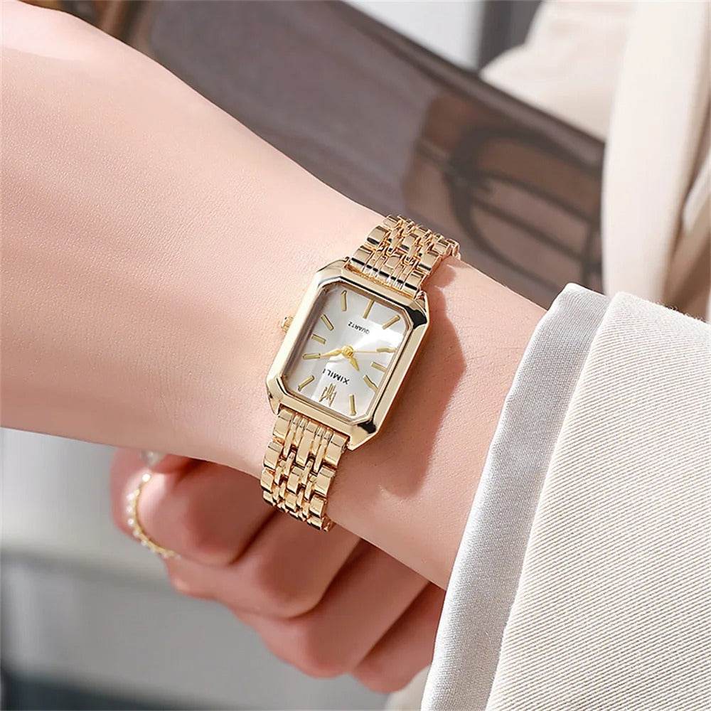 Trendy Square Women's Gold Watch - Modern Minimalist Design