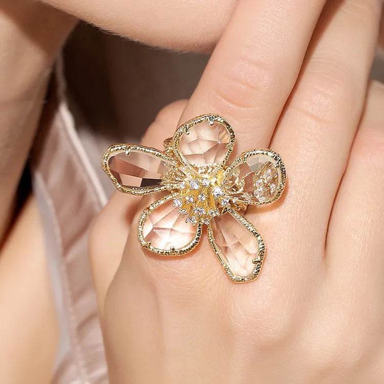 Crystal Flower Adjustable Ring for Women