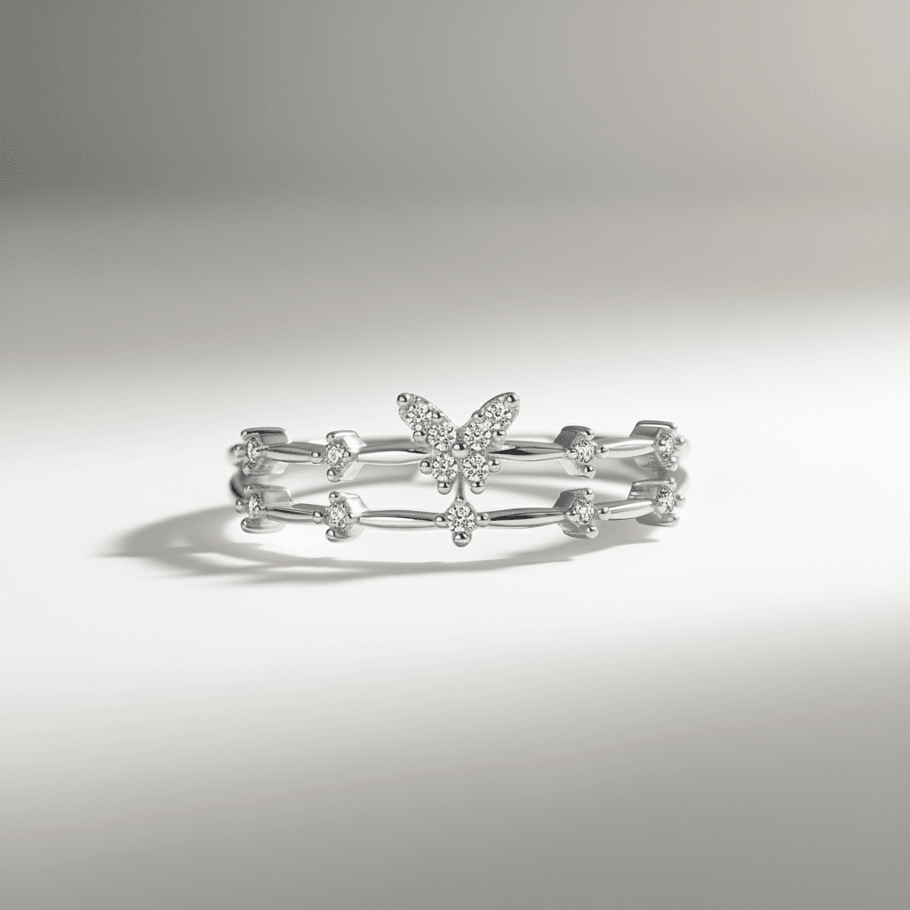 Women’s Butterfly Ring with Zircon – Gold or Silver Adjustable