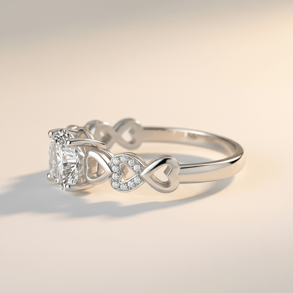 Silver ring with diamond on a beige background