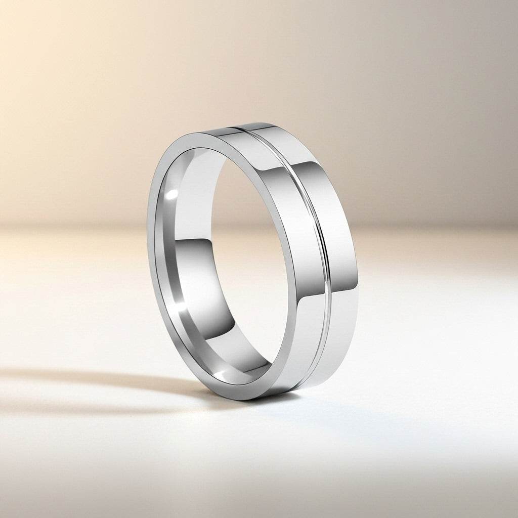 Silver ring on a beige background