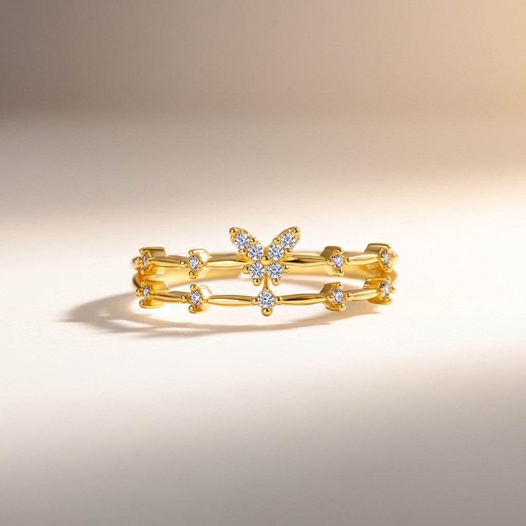 Women’s Butterfly Ring with Zircon – Gold or Silver Adjustable