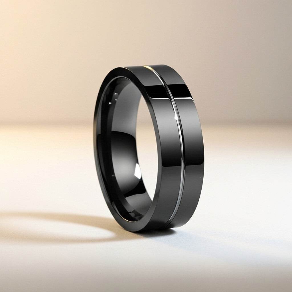 Black ring with a reflective surface on a gradient background