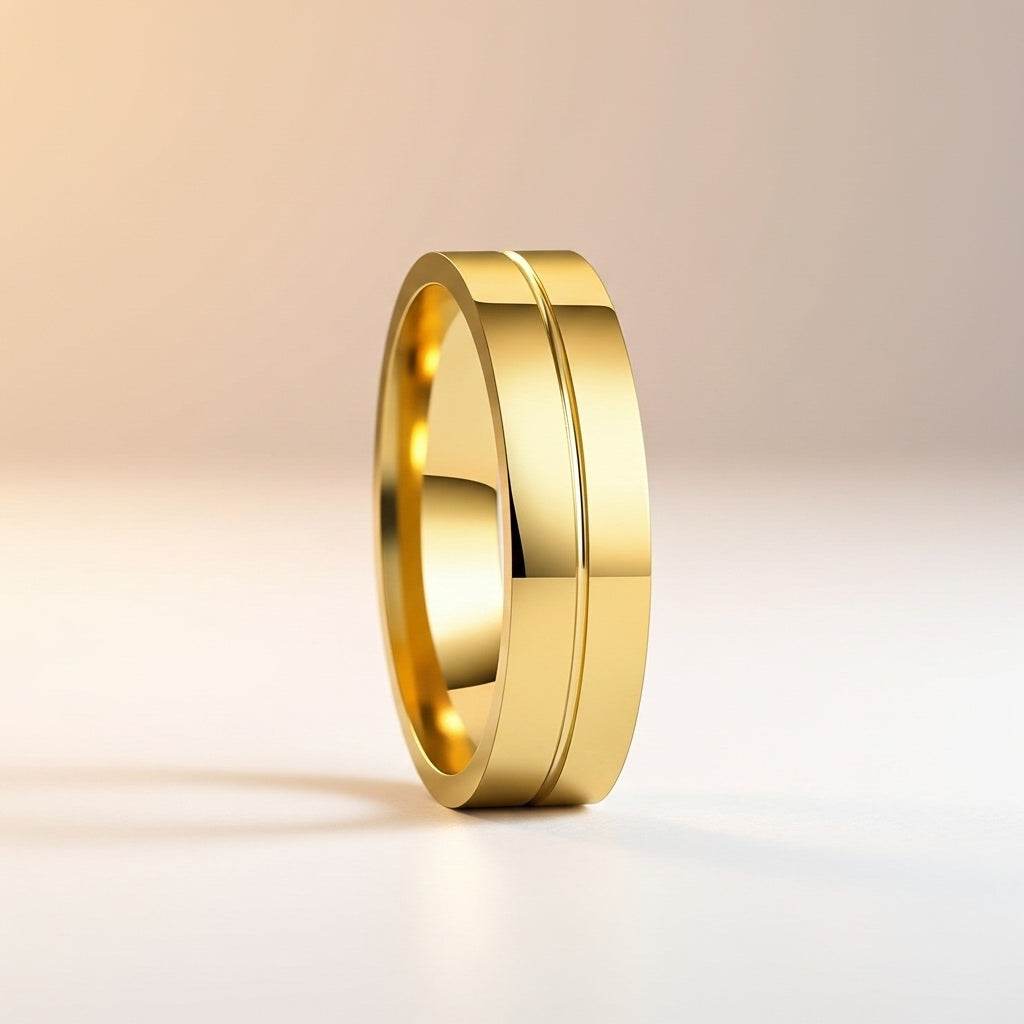 Gold ring on a gradient beige and white background