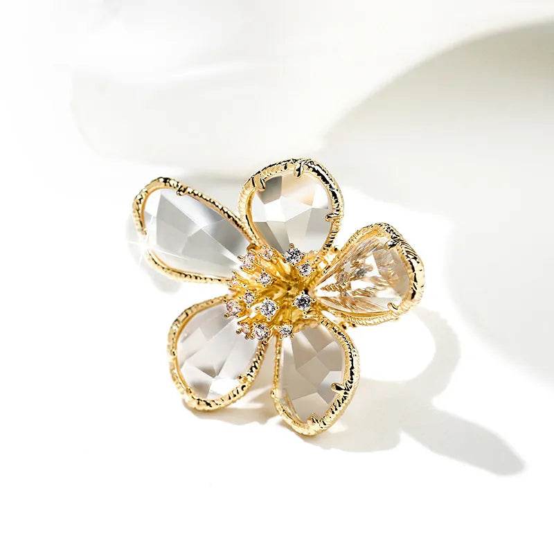 Crystal Flower Adjustable Ring for Women