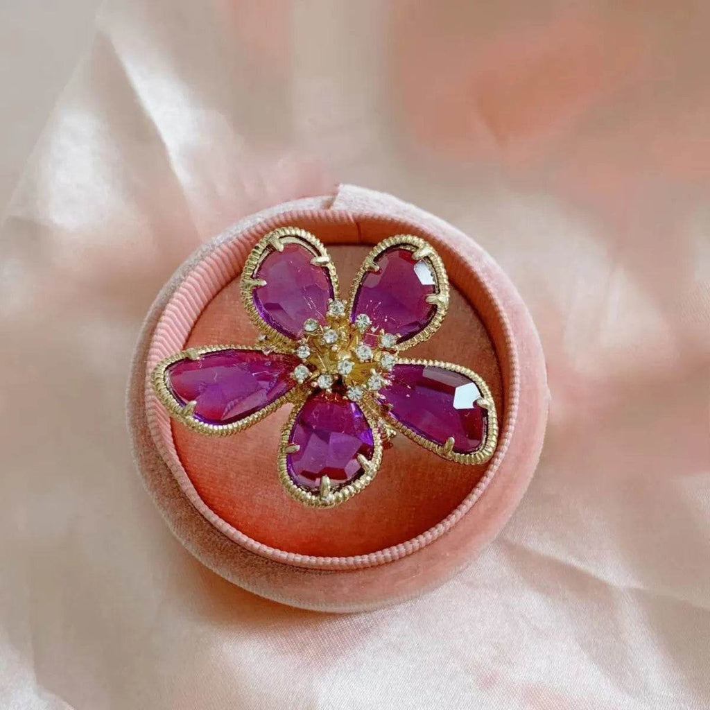 Crystal Flower Adjustable Ring for Women